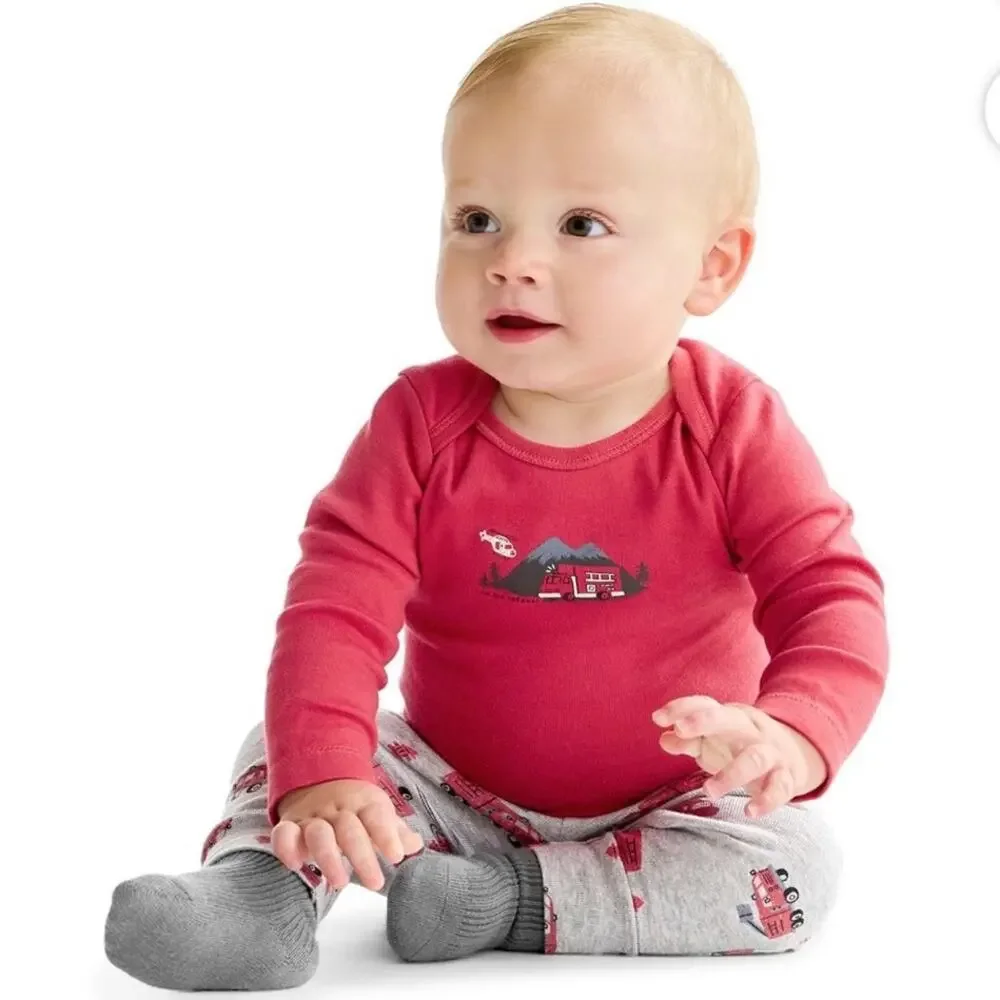 Carter's Red and Gray Fire Truck Pajama Set Size 24 Months (1112)